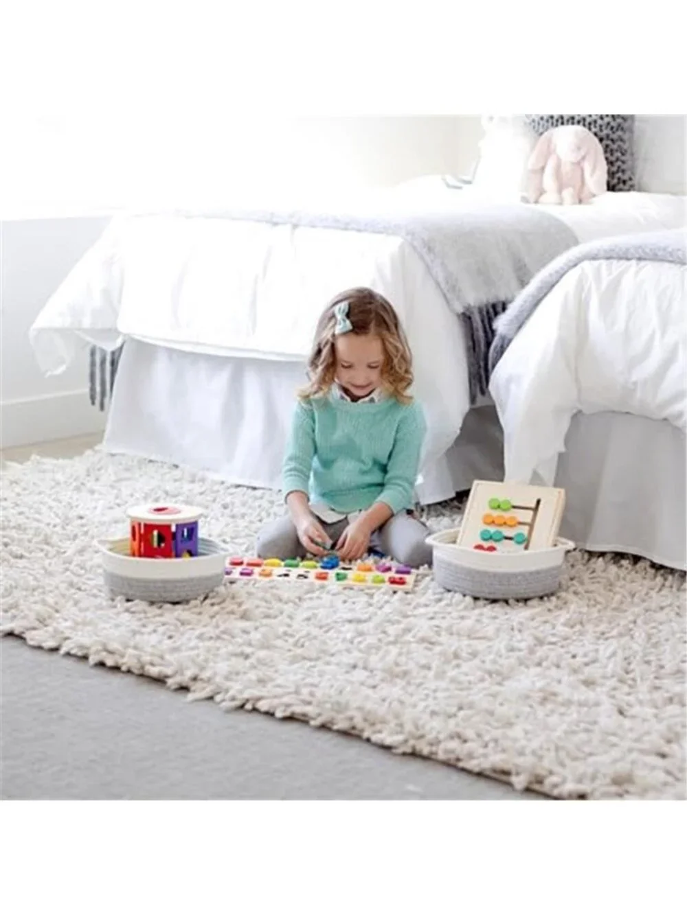 New NaturalCozy 5-Piece Round Woven Cotton Rope Storage Baskets for Organizing,